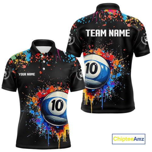 Funny 10 Ball Pool Colorful Paint Splash Custom Billiard Shirt For Men, Billiard Team Jerseys TDM4346