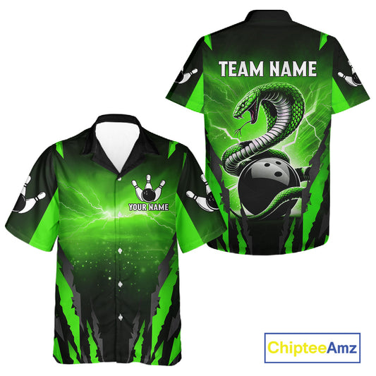 Green Thunder Lightning Cobra Snake Hawaiian Bowling Shirts For Women Custom Bowling Team TDM6084