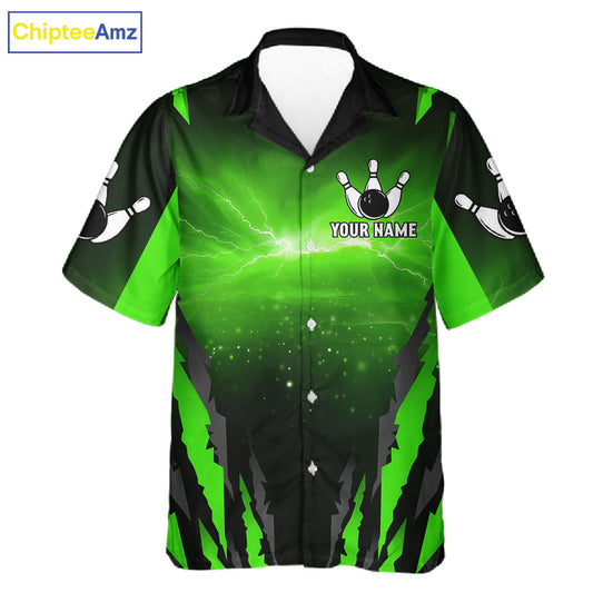 Green Thunder Lightning Cobra Snake Hawaiian Bowling Shirts For Women Custom Bowling Team TDM6084