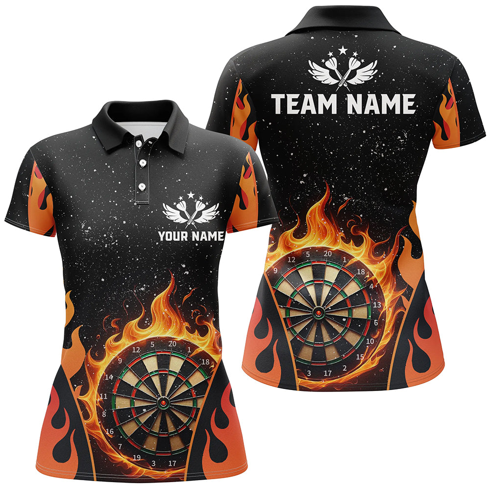 Personalized Orange Darts Flaming Women Darts Polo Shirts Custom Team Jersey Darts League Shirts TDM1455