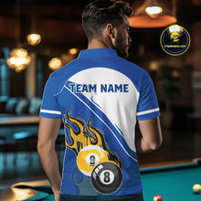 Load image into Gallery viewer, White And Blue 8 Ball &amp; 9 Ball Flame Billiard Shirt For Men Custom Pool Team Jersey Polo &amp; 1/4 Zip TDM6345