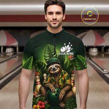 Load image into Gallery viewer, Custom Green Funny Sloth Tropical Bowling Shirts For Men, Bowling Team Jersey Polo &amp; 1/4 Zip TDM6529