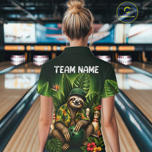 Load image into Gallery viewer, Custom Green Funny Sloth Tropical Bowling Shirts For Women, Bowling Team Jersey Polo &amp; 1/4 Zip TDM6529