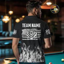 Load image into Gallery viewer, White Black Flaming American Flag Men Billiard Shirt Custom Patriotic Pool Player Billiard Jersey TDM4195