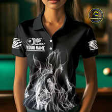 Load image into Gallery viewer, White Black Flaming American Flag Women Billiard Shirt Custom Patriotic Pool Player Billiard Jersey TDM4195