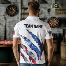 Load image into Gallery viewer, Personalized Glowing American Flag Patriotic Dart Shirt For Men, Darts Team Jerseys Polo &amp; 1/4 Zip TDM4594