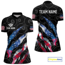 Load image into Gallery viewer, Custom Glowing American Flag 8 Ball Billiard Shirt For Women, Patriotic Billiard Team Jerseys |Black TDM4595