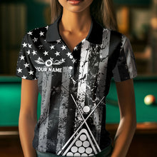Load image into Gallery viewer, Black White 8 Ball Wings Grunge US Flag Patriotic Billiard Shirts For Women Custom Billiard Jerseys TDM3572