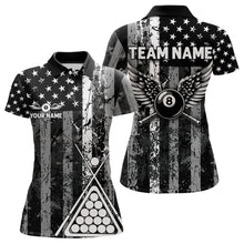 Load image into Gallery viewer, Black White 8 Ball Wings Grunge US Flag Patriotic Billiard Shirts For Women Custom Billiard Jerseys TDM3572