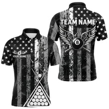 Load image into Gallery viewer, Black White 8 Ball Wings Grunge US Flag Patriotic Billiard Shirts For Men Custom Billiard Jerseys TDM3572