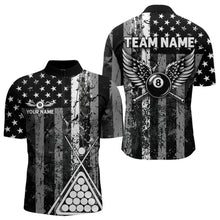 Load image into Gallery viewer, Black White 8 Ball Wings Grunge US Flag Patriotic Billiard Shirts For Men Custom Billiard Jerseys TDM3572