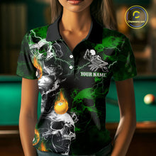Load image into Gallery viewer, Personalized Smoke Skull Green Billiard Shirts For Women, Grim Reaper Pool Jersey Team Polo, 1/4 Zip TDM5935