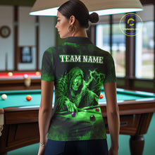 Load image into Gallery viewer, Personalized Smoke Skull Green Billiard Shirts For Women, Grim Reaper Pool Jersey Team Polo, 1/4 Zip TDM5935