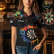 Load image into Gallery viewer, Funny Dartboard Colorful Paint Splash Custom Dart Shirts For Women, Darts Team Jerseys |Black TDM4016