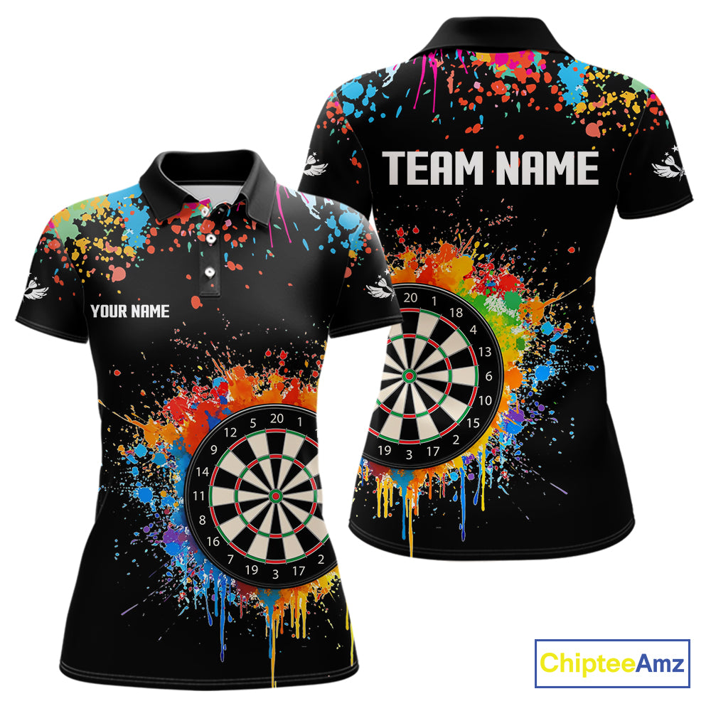 Funny Dartboard Colorful Paint Splash Custom Dart Shirts For Women, Darts Team Jerseys |Black TDM4016