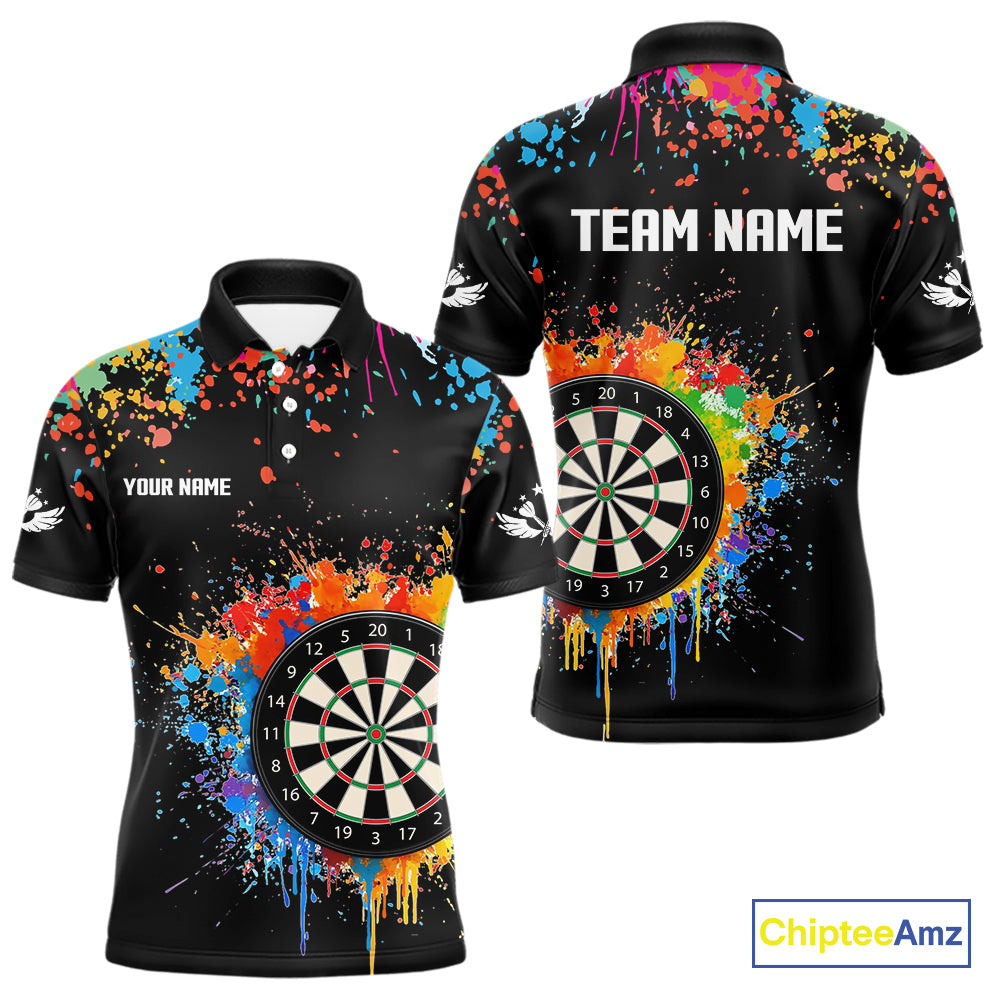 Funny Dartboard Colorful Paint Splash Custom Dart Shirts For Men, Darts Team Jerseys |Black TDM4016