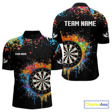 Load image into Gallery viewer, Funny Dartboard Colorful Paint Splash Custom Dart Shirts For Men, Darts Team Jerseys |Black TDM4016
