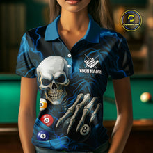 Load image into Gallery viewer, Personalized Blue Funny Skeleton Pool Balls Billiard Shirt For Women, Skull Billiard Team Jerseys TDM4368