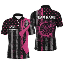 Load image into Gallery viewer, Custom Pink Ribbon Grunge American Flag Patriotic Darts Shirts For Men, Breast Cancer Darts Jerseys TDM2511