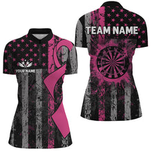 Load image into Gallery viewer, Custom Pink Ribbon Grunge American Flag Patriotic Darts Shirts For Women, Breast Cancer Darts Jerseys TDM2511