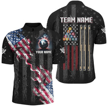 Load image into Gallery viewer, Personalized Black Grunge US Flag Smoke Billiard Shirts For Women, Patriotic Billiard Team Jerseys TDM2759