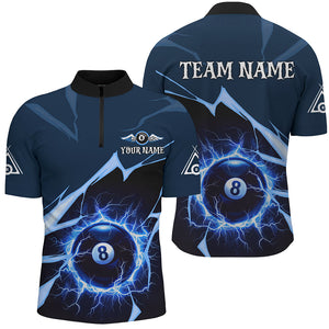 Blue 8 Ball Pool Thunder Lightning Strike Custom Men Billiard Shirts, Billiard League Team Jerseys TDM2764