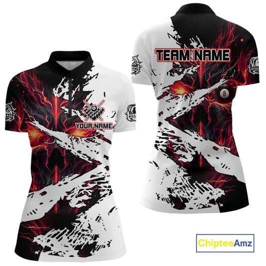 Personalized Lightning Skull Billiard Shirts For Women Custom Billiard Jerseys Grunge Style |Red TDM5219