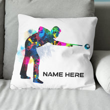 Load image into Gallery viewer, Funny Colorful Billiard Player Throw Pillow Custom Name Unique Billiards Pillows TDM0928
