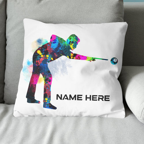 Funny Colorful Billiard Player Throw Pillow Custom Name Unique Billiards Pillows TDM0928