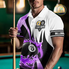 Load image into Gallery viewer, Custom Flame 8 Ball &amp; 9 Ball Billiard Shirt For Men, Pool Team Jersey Polo &amp; Quarter Zip |Purple TDM6541