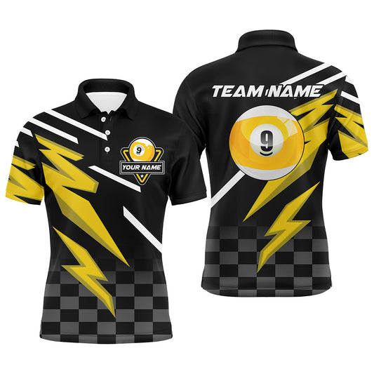 Personalized 9 Ball Pool Tournament Billiards Shirts For Men, Yellow Black 9 Ball Billiard Jerseys TDM1837