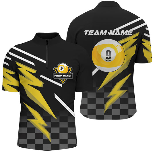 Personalized 9 Ball Pool Tournament Billiards Shirts For Men, Yellow Black 9 Ball Billiard Jerseys TDM1837