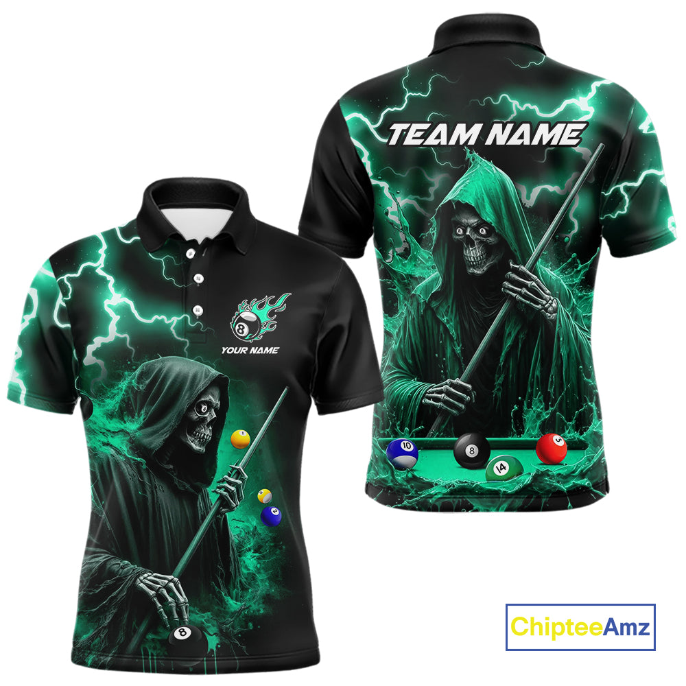 Turquoise Grim Reaper Billiard Shirts For Men Custom Thunder Lightning Team League Billiard Jersey TDM4601