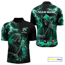 Load image into Gallery viewer, Turquoise Grim Reaper Billiard Shirts For Men Custom Thunder Lightning Team League Billiard Jersey TDM4601