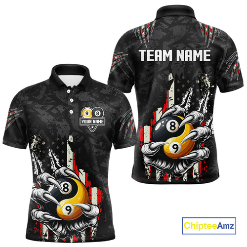 Funny Claw Tearing Us Flag Yin-Yang Billiard Shirt For Men Custom 8 & 9 Ball Billiard Team Jerseys TDM4605