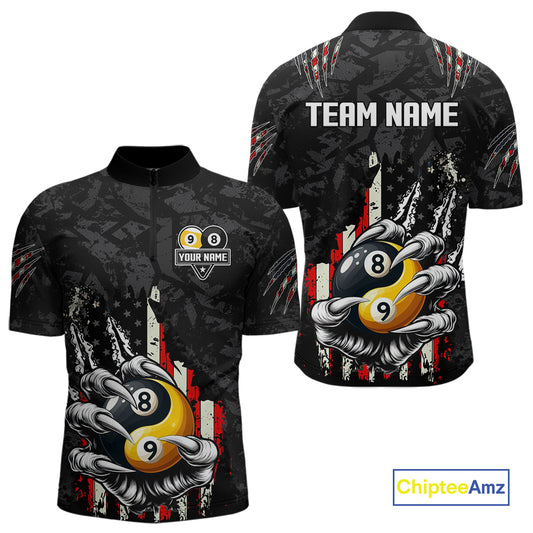 Funny Claw Tearing Us Flag Yin-Yang Billiard Shirt For Men Custom 8 & 9 Ball Billiard Team Jerseys TDM4605