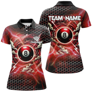 Funny Storm Thunder 8 Ball Pool Custom Billiard Shirts For Women, 8 Ball Shirts Billiard Jersey | Red TDM2524