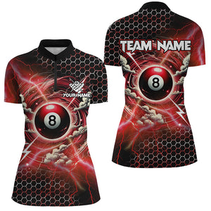 Funny Storm Thunder 8 Ball Pool Custom Billiard Shirts For Women, 8 Ball Shirts Billiard Jersey | Red TDM2524