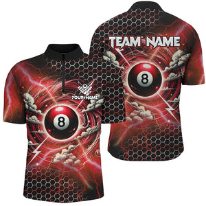 Funny Storm Thunder 8 Ball Pool Custom Billiard Shirts For Men, 8 Ball Shirts Billiard Jersey | Red TDM2524