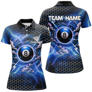 Funny Storm Thunder 8 Ball Pool Custom Billiard Shirts For Women, 8 Ball Shirt Billiard Jersey |Blue TDM2525