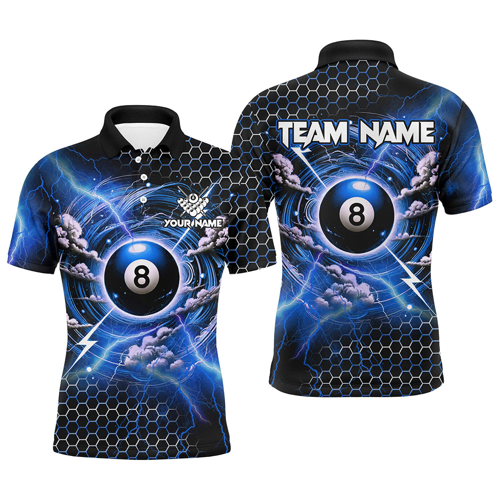 Funny Storm Thunder 8 Ball Pool Custom Billiard Shirts For Men, 8 Ball Shirt Billiard Jersey |Blue TDM2525