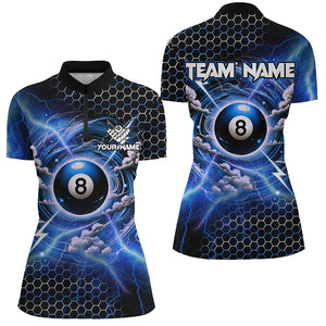 Funny Storm Thunder 8 Ball Pool Custom Billiard Shirts For Women, 8 Ball Shirt Billiard Jersey |Blue TDM2525