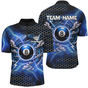 Funny Storm Thunder 8 Ball Pool Custom Billiard Shirts For Men, 8 Ball Shirt Billiard Jersey |Blue TDM2525