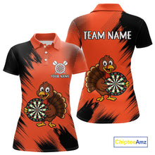 Load image into Gallery viewer, Custom Orange Funny Turkey Darts Shirt For Women, Thanksgiving Darts Team Jersey Polo &amp; 1/4 Zip TDM4803