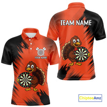 Load image into Gallery viewer, Custom Orange Funny Turkey Darts Shirt For Men, Thanksgiving Darts Team Jersey Polo &amp; 1/4 Zip TDM4803