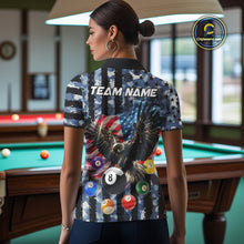Load image into Gallery viewer, Blue Camo American Flag Eagle 8 Ball Billiard Shirt For Women Custom Patriotic Pool Team Jerseys TDM4809