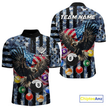 Load image into Gallery viewer, Blue Camo American Flag Eagle 8 Ball Billiard Shirt For Men Custom Patriotic Pool Team Jerseys TDM4809