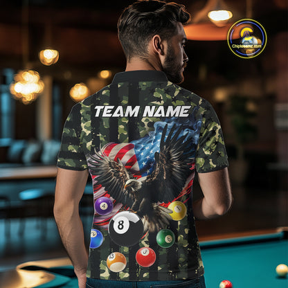 Green Camo American Flag Eagle 8 Ball Billiard Shirt For Men Custom Patriotic Pool Team Jerseys TDM4810