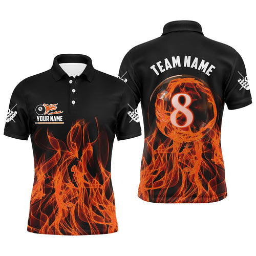 3D Orange Flaming 8 Ball Pool Magic Men Billiard Polo & 1/4 Zip Shirt Custom Pool Player Jersey TDM2771