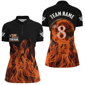 3D Orange Flaming 8 Ball Pool Magic Women Billiard Polo & 1/4 Zip Shirt Custom Pool Player Jersey TDM2771